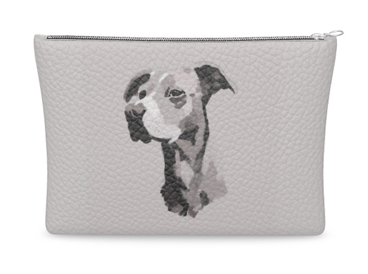 Leather clutch bag with dog portrait